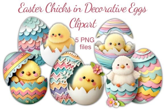 Download Easter Chicks in Decorative Eggs Clipart - Decorative eggs Collection