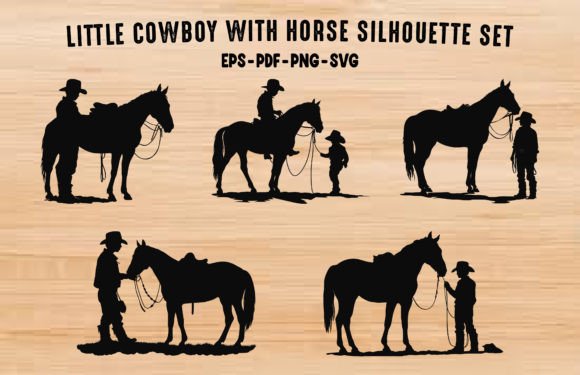 Download Little Cowboy with Horse Silhouettes Set - Horse silhouettes Collection