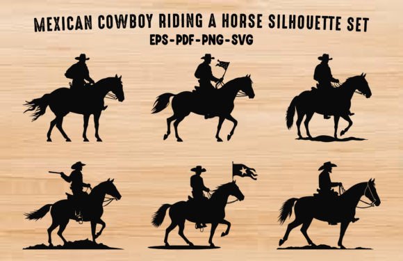 Download Mexican Cowboy on Horse Silhouettes Set - Horse silhouettes Collection