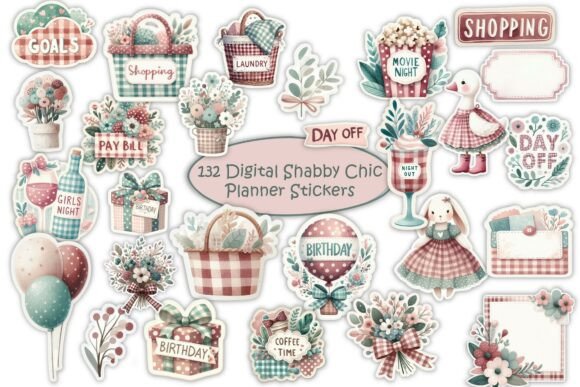 Download Shabby Chic Planner Stickers Kit PNGs - Stickers Collection